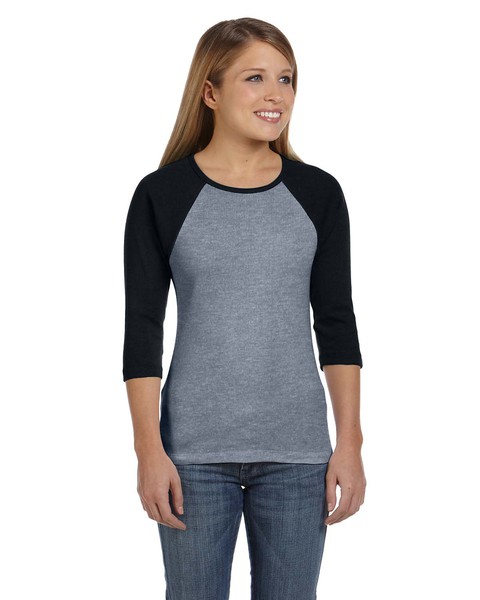 Friendly Arctic Apparel Options - Bella + Canvas 2000 - Women's Baby Rib Three  Quarter Sleeve Contrast Raglan Tee